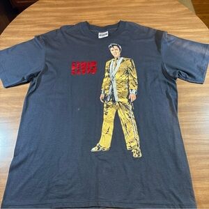 Vintage 1989 Elvis Presley Gold Suit T-Shirt Size XL Black Graphic Tee USA